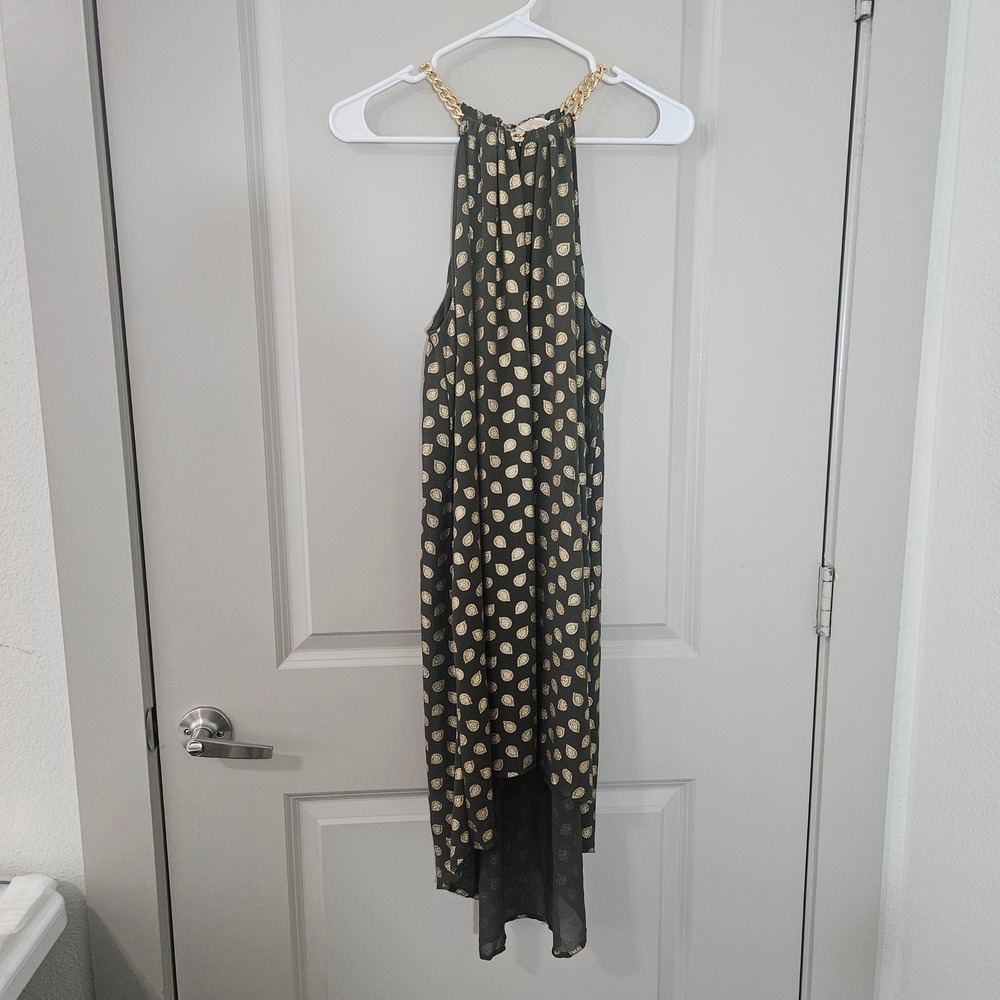 Michael Michael Kors Green Gold Paisley Chain Halter High Low Dress PM